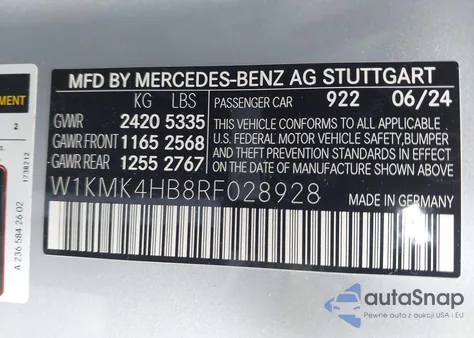2024 Mercedes-Benz Cle 300 4Matic из США, поврежденный, VIN W1KMK4HB8RF028928
